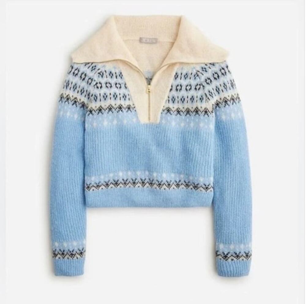 J.Crew Fair Isle Half-Zip Sweater Brushed Yarn Lash Knit Alpaca Wool Blend XL